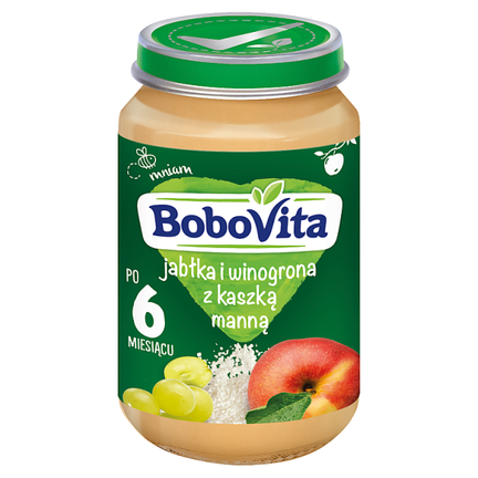 Bobovita deserek Jabłka, winogrona i kaszka manna po 6 miesiącu, 190 g - zdjęcie produktu