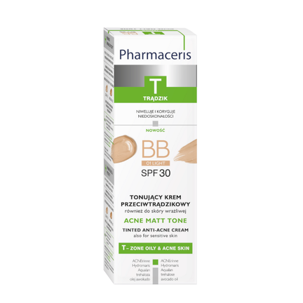 Pharmaceris T, krem tonujący przeciwtrądzikowy, SPF 30, light, 30 ml  - zdjęcie produktu