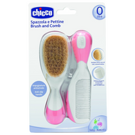 Chicco, zestaw szczotka z naturalnym włosiem + grzebyk różowy 0 m+