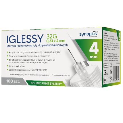 Igła Iglessy, sterylne igły do penów insulinowych, 32G, 4 mm, 100 sztuk - zdjęcie produktu