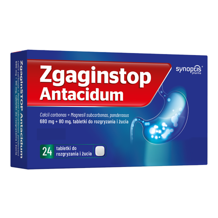 Zgaginstop Antacidum, 680 mg + 80 mg, 24 tabletki do rozgryzania i żucia - zdjęcie produktu