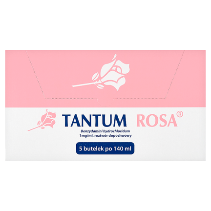 Tantum Rosa  1mg/ml, roztwór dopochwowy, 5 butelek po 140 ml - PRODUKT LECZNICZY NIEREFUNDOWANY OTC
