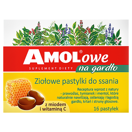 AMOLowe na gardło z miodem i witaminą C, 16 pastylek - zdjęcie produktu