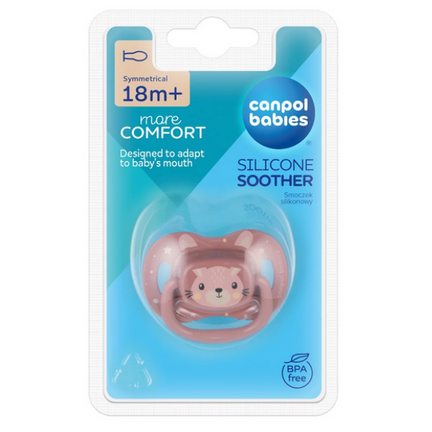 Canpol babies Smoczek silikonowy 6-18m symetryczny Cute Animals, różowy, 1 sztuka - 5901691889446