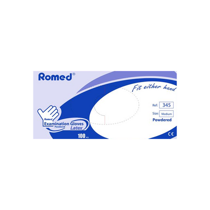 Romed, Rękawice niejałowe, lateksowe, pudrowe, rozmiar M, 100 sztuk - zdjęcie produktu