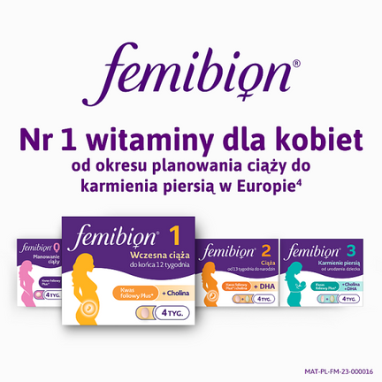 Femibion 1 Wczesna ciąża, Kwas Foliowy Plus, 28 tabletek - Uzupełniające dietę, Wspierające