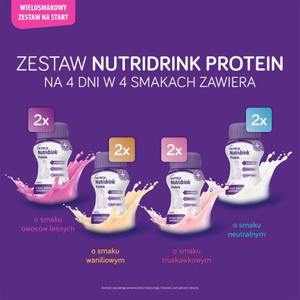 Nutridrink Protein, mix smaków, multipack 8 x 125 ml - ŻYWNOŚĆ SPECJALNEGO PRZEZNACZENIA MEDYCZNEGO