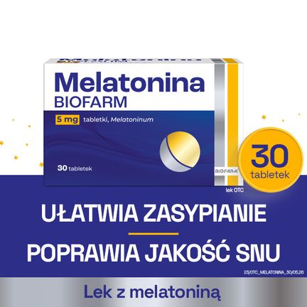 Melatonina Biofarm 5 mg, 30 tabletek  - PRODUKT LECZNICZY NIEREFUNDOWANY OTC