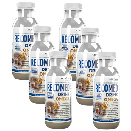 Recomed Drink Omega, smak czekolada-mokka, 75 g x 6 butelek - zdjęcie produktu