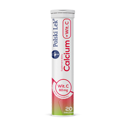Calcium + witamina C, smak poziomkowy, 20 tabletek musujących - zdjęcie produktu