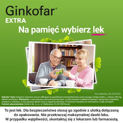 Ginkofar Extra 240 mg, 60 tabletek powlekanych - Koncentracja, Pamięć