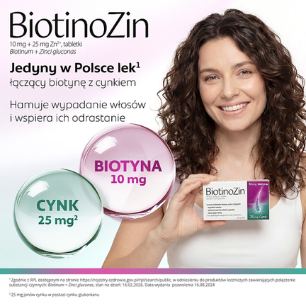 BiotinoZin, 10 mg + 25 mg Zn2+, 30 tabletek - 5902802708335