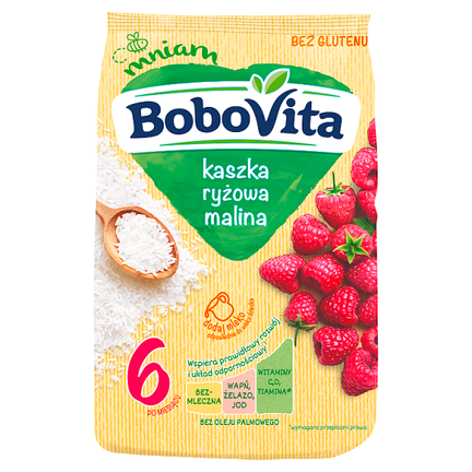 Bobovita Kaszka ryżowa malina po 6 miesiącu, 180 g - zdjęcie produktu