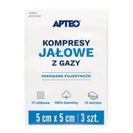 Kompresy jałowe z gazy 5 cm x 5 cm, 3 sztuki