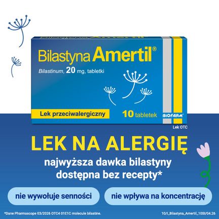 Bilastyna Amertil, 20 mg, 10 tabletek - PRODUKT LECZNICZY NIEREFUNDOWANY OTC