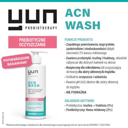Yun Acn Wash, żel prebiotyczny do mycia twarzy, 150 ml - BAUSCH HEALTH