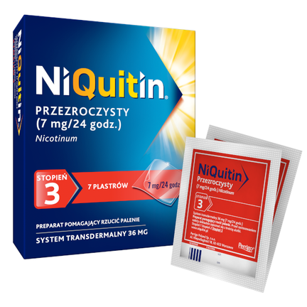 Niquitin 7 mg/24 h, 7 plastrów przezroczystych - PRODUKT LECZNICZY NIEREFUNDOWANY OTC