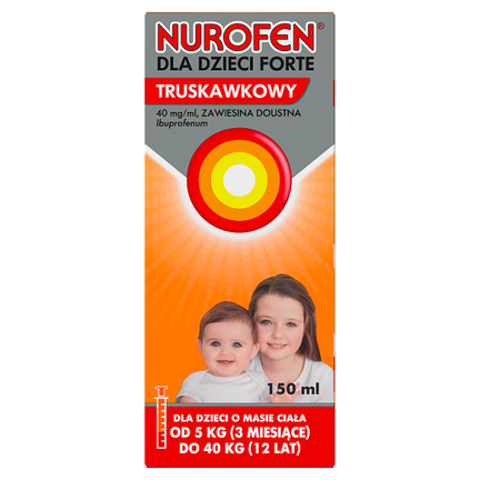Nurofen dla dzieci Forte 200 mg/5 ml, smak truskawkowy, zawiesina doustna, 150 ml - zdjęcie produktu