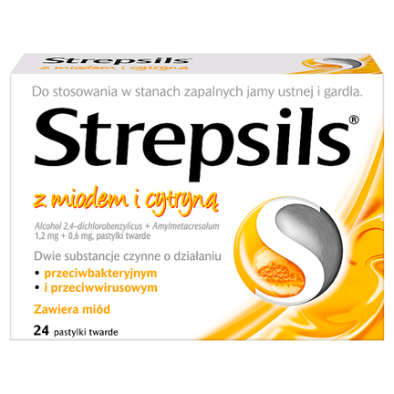 Strepsils z miodem i cytryną, na ból gardła, 24 pastylki do ssania - zdjęcie produktu