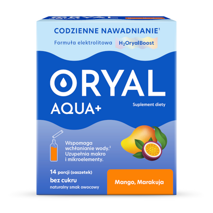 Oryal Aqua+ Mango, Marakuja, bez cukru, 14 saszetek - zdjęcie produktu
