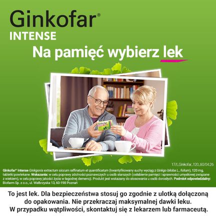 Ginkofar Intense 120 mg, 60 tabletek powlekanych - TABLETKI POWLEKANE