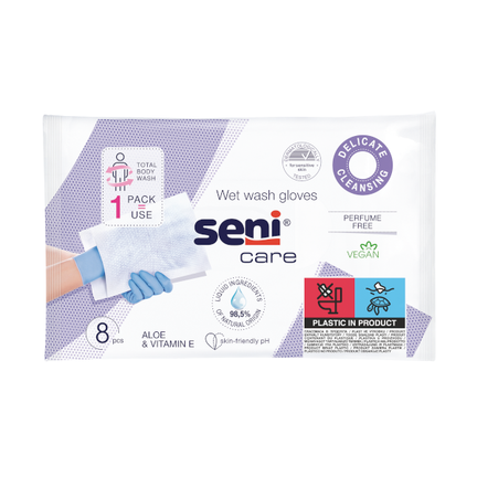 Seni Care, rękawice do mycia bez wody, 8 sztuk  - zdjęcie produktu