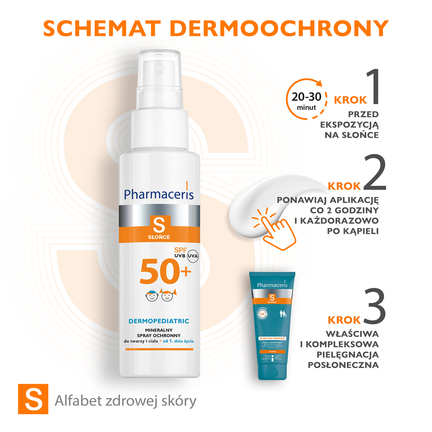 Pharmaceris S Dermopediatric, mineralny spray ochronny do twarzy i ciała SPF 50+, 100 ml - ERIS