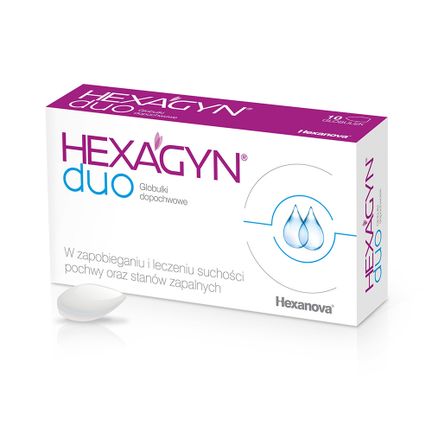 Hexagyn Duo, kwas hialuronowy + kwas mlekowy, 10 globulek dopochwowych - WYRÓB MEDYCZNY