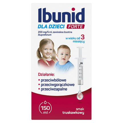 Ibunid dla dzieci Forte, smak truskawkowy, zawiesina doustna, 150 ml - zdjęcie produktu