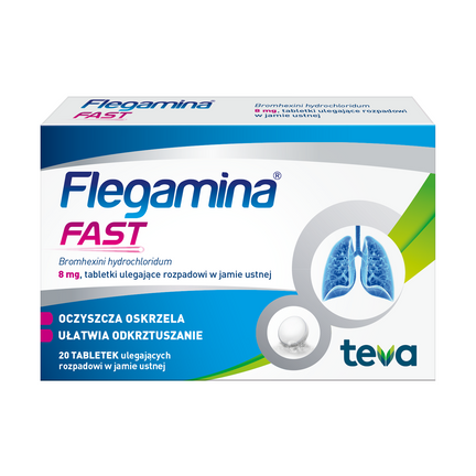 Flegamina Fast 8 mg, 20 tabletek ulegających rozpadowi w jamie ustnej - zdjęcie produktu