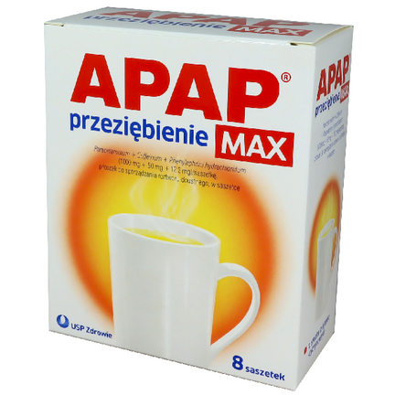 APAP przeziębienie MAX (1000 mg + 50 mg + 12,2 mg)/saszetkę, 8 saszetek - zdjęcie produktu