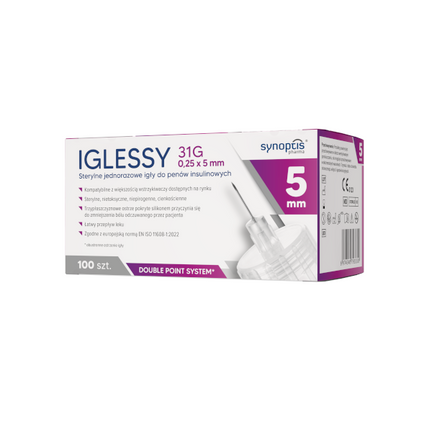 Igła Iglessy, sterylne igły do penów insulinowych, 31G, 5 mm, 100 sztuk - zdjęcie produktu