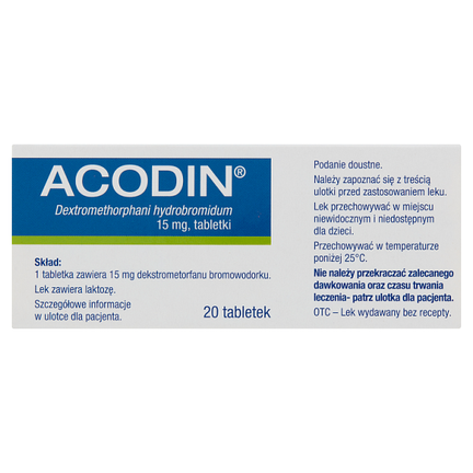 Acodin, 15 mg, 20 tabletek - PRODUKT LECZNICZY NIEREFUNDOWANY OTC