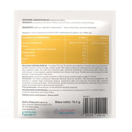 Glukoza Hydrex, cytrynowa, 76,5 g - ŻYWNOŚĆ SPECJALNEGO PRZEZNACZENIA MEDYCZNEGO