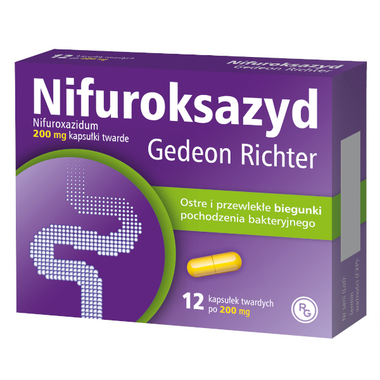 Nifuroksazyd Gedeon Richter 200 mg, 12 kapsułek twardych 