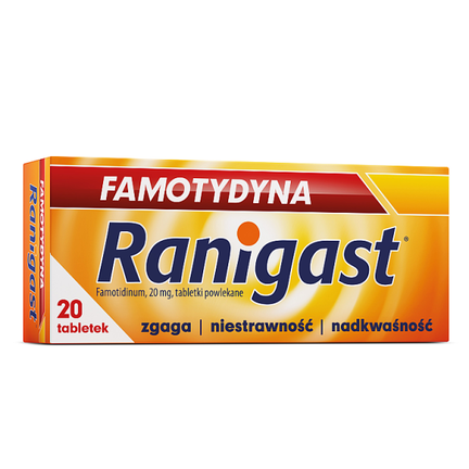 Famotydyna Ranigast 20 mg, 20 tabletek - PRODUKT LECZNICZY NIEREFUNDOWANY OTC