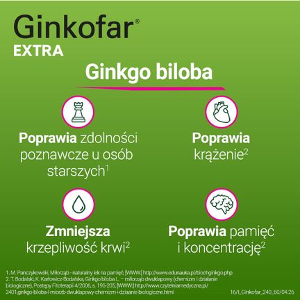Ginkofar Extra 240 mg, 60 tabletek powlekanych - Dorosły, Senior
