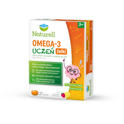 Naturell Omega 3 Uczeń, żelki, smak cytrusowo-truskawkowy, 27 sztuk - zdjęcie produktu