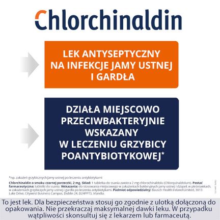 Chlorchinaldin o smaku czarnej porzeczki 2 mg, 20 tabletek do ssania - TABLETKI
