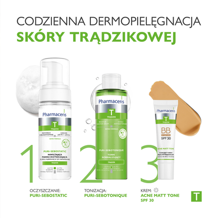 Pharmaceris T, krem tonujący przeciwtrądzikowy, SPF 30, natural, 30 ml  - Ochrona przeciwsłoneczna, Przebarwienia, Trądzik, Zaskórniki