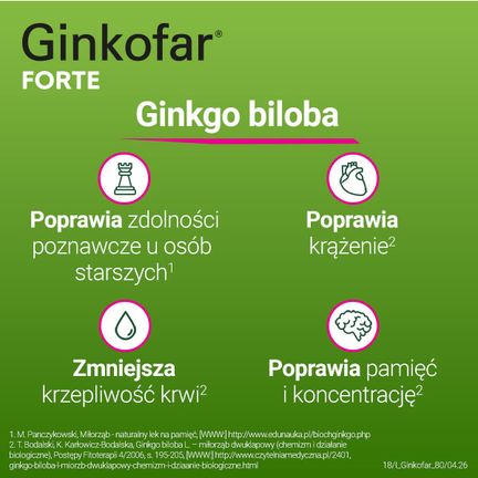 Ginkofar Forte 80mg, 60 tabletek - Dorosły, Senior