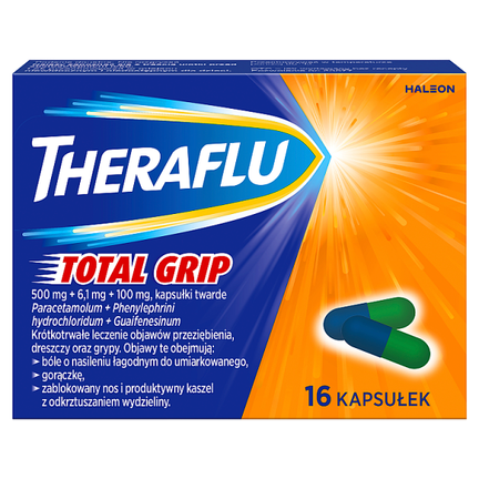 Theraflu Total Grip 500 mg, 16 kapsułek  twardych - zdjęcie produktu