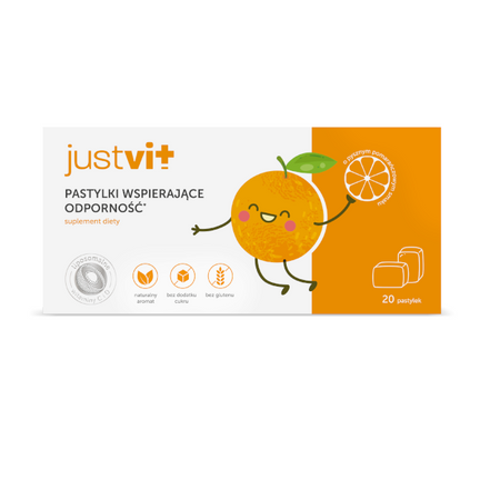 JustVit Pastylki Wspierające Odporność, smak pomarańczowy, 20 pastylek - zdjęcie produktu