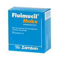 Fluimucil Muko 200 mg, granulat do sporządzania roztworu doustnego, 20 saszetek
