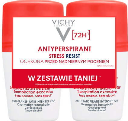 L'OREAL Vichy Stress Resist, antyperspirant roll-on, intensywna kuracja przeciw poceniu się, 72h, 2 x 50 ml — Inhaltsstoffe i ocena