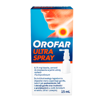 Orofar Ultra Spray, 8,75 mg/dawkę, aerozol do stosowania w jamie ustnej, 15 ml - PRODUKT LECZNICZY NIEREFUNDOWANY OTC