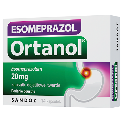 Esomeprazol Ortanol, 20 mg, 14 kapsułek dojelitowych twardych - PRODUKT LECZNICZY NIEREFUNDOWANY OTC
