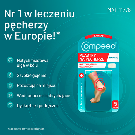 Compeed, plastry na pęcherze na piętach, dla osób aktywnych, 5 sztuk  - 3663555006674