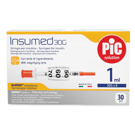 Strzykawki insulinowe PiC Insumed 1 ml, 30G x 8mm, 30 sztuk - zdjęcie produktu