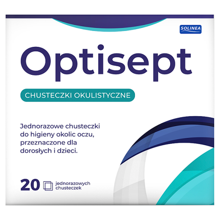 Optisept chusteczki do pielęgnacji powiek, 20 sztuk - WYRÓB MEDYCZNY